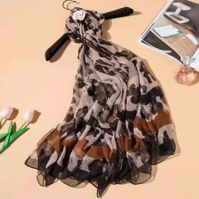 秋冬豹纹鳄鱼皱纱巾丝巾围巾披肩