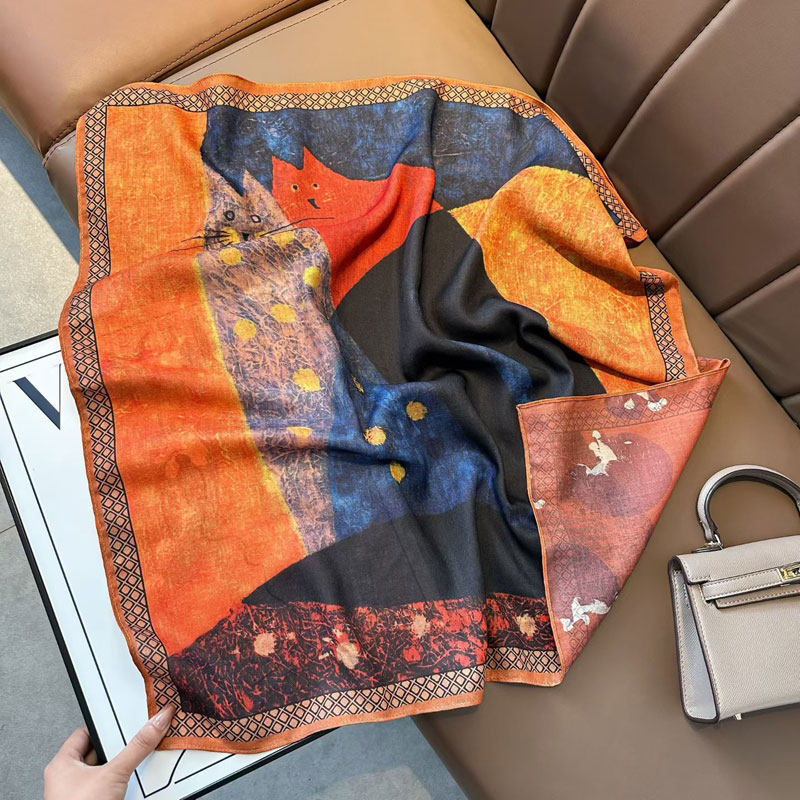 双面异色小猫方巾围巾领巾披肩