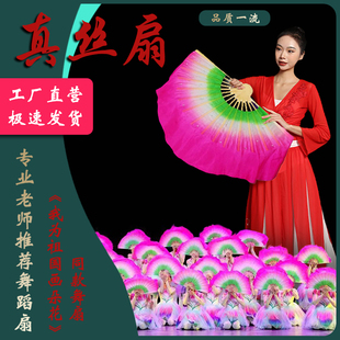 我为祖国画朵花扇子舞蹈扇真丝儿童茉莉花跳舞扇绿白粉玫表演道具