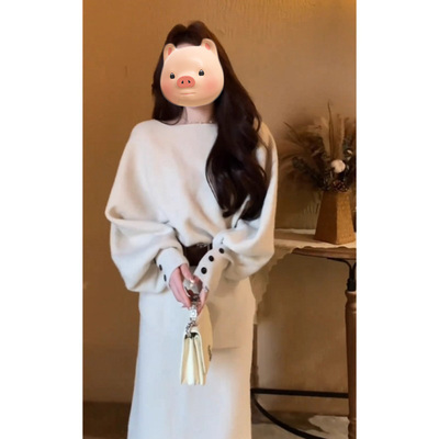 小香风镂空毛衣半身裙子两件套装