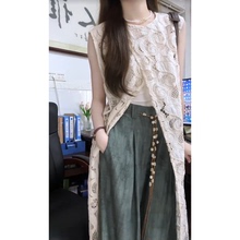 白色镂空破洞蕾丝开衫女夏季外搭叠穿罩衫裙中长款背心裙开叉上衣