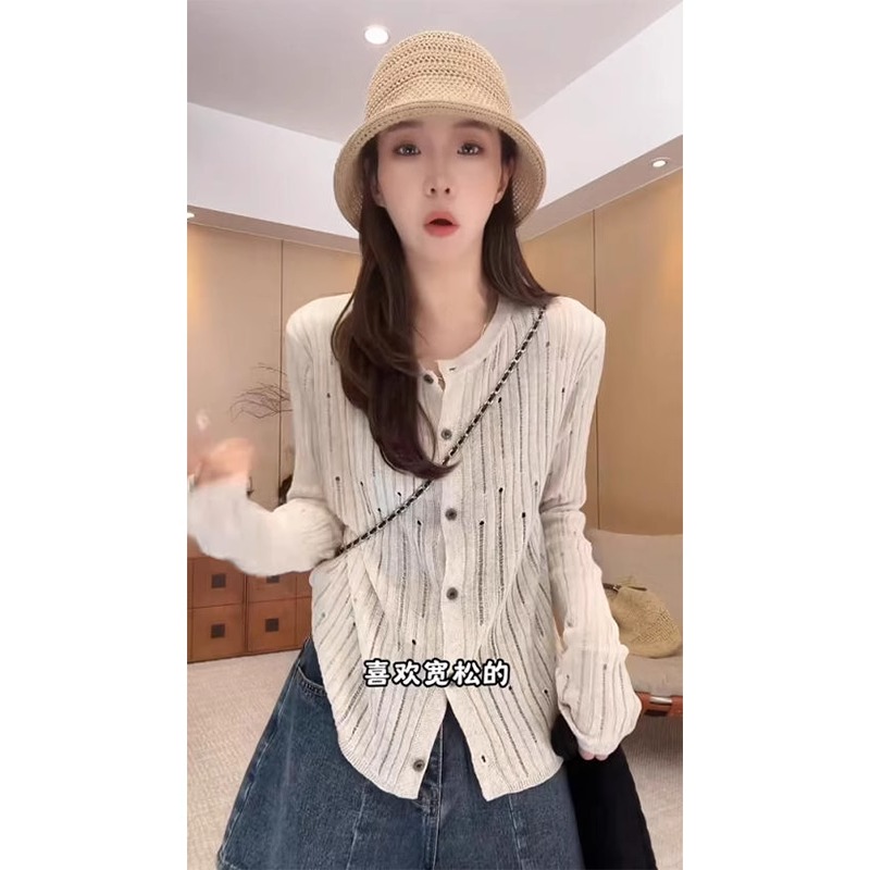 法式镂空冰丝长袖防晒开衫女