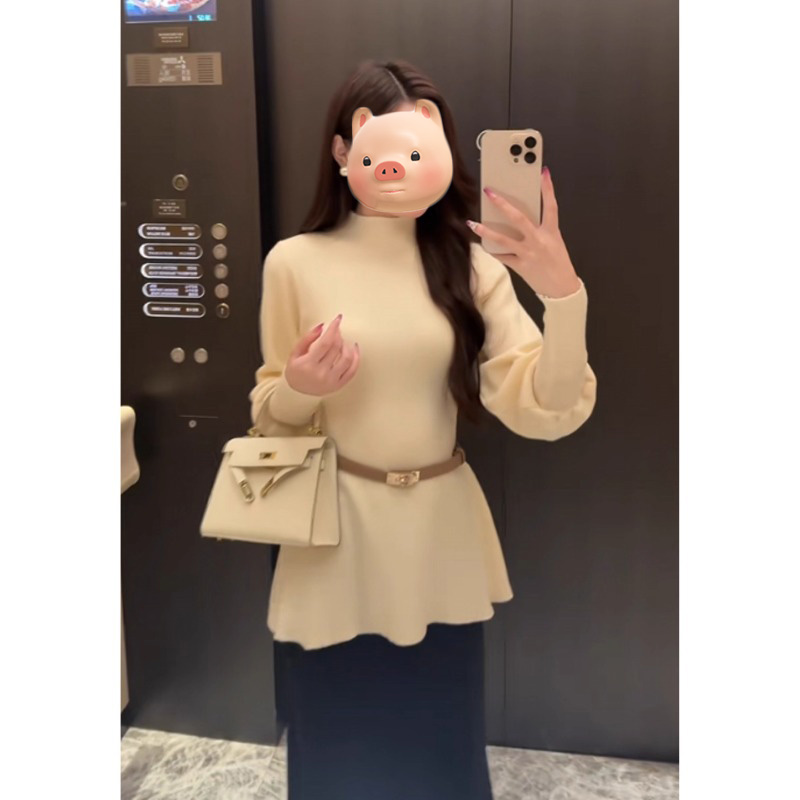 法式半高领套头打底毛衣秋冬内搭