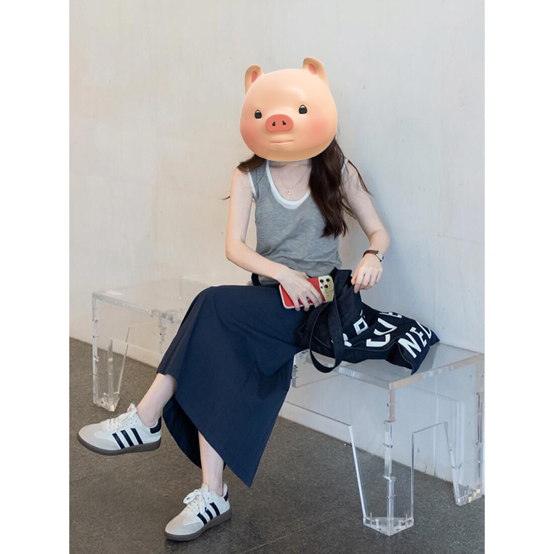灰色假两件针织吊带背心女夏季宽松外穿小众别致法式绝美无袖上衣