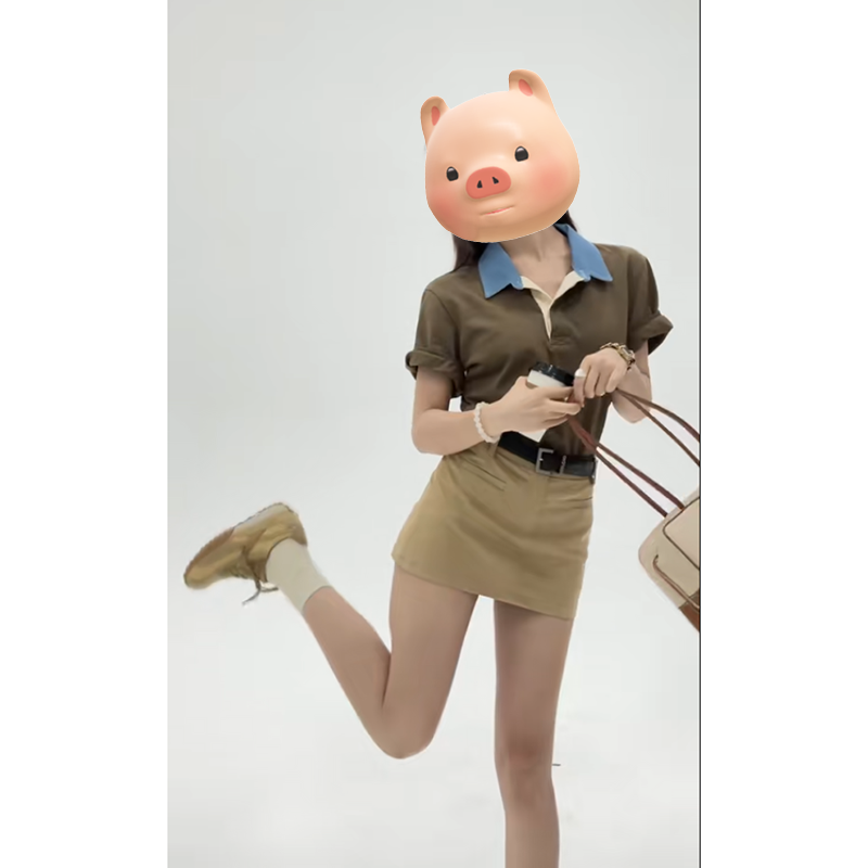 美式正肩撞色polo领短袖T恤女夏季设计感小众小个子修身短款上衣