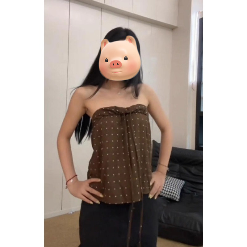 法式波点系带抹胸吊带背心女夏