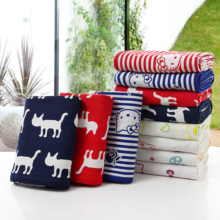 夏新款初新生婴儿三层纱布浴巾纯棉正方形卡通宝宝蘑菇毛巾被盖毯