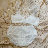 超薄法式 抹胸甜美纯欲蝴蝶结bra 纯白怀旧少女复古蕾丝内衣套装