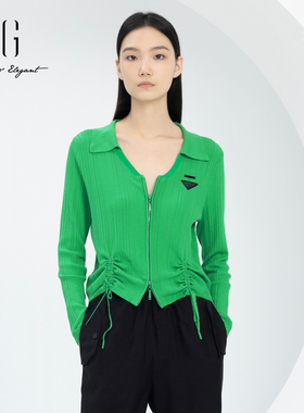 xg雪歌正品长袖针织衫女修身2024春新款休闲开襟毛衫XJ111026A441
