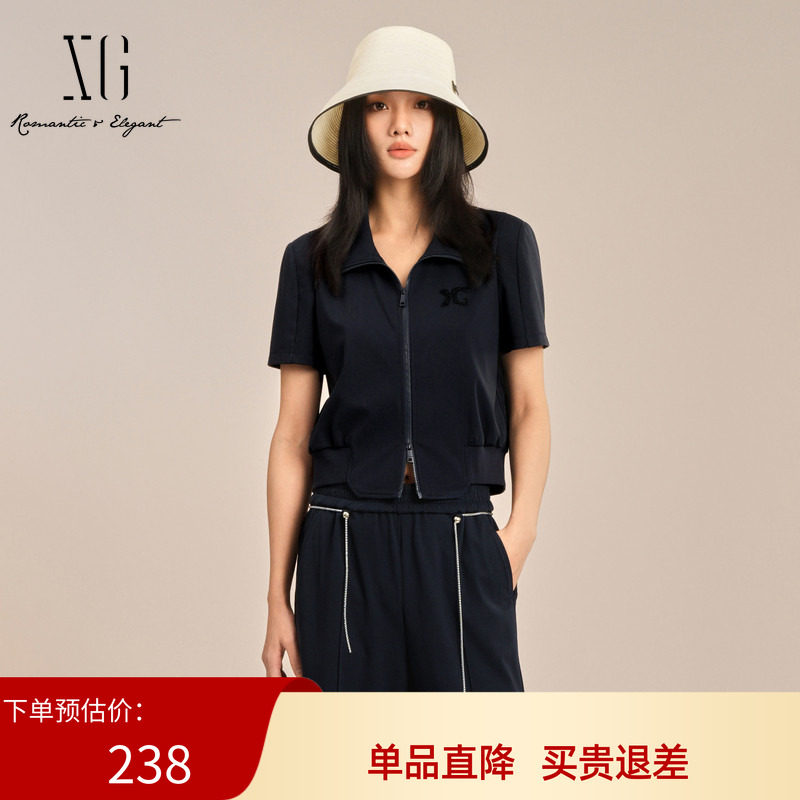 XG/雪歌25夏季新款百搭翻领短袖拉链短款外套女上衣XK207004A428
