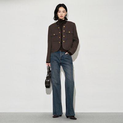 XG/雪歌2025年冬季新款时尚休闲羊毛呢短款外套上衣XK407004A172