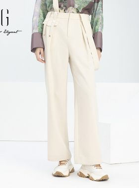 xg雪歌可拆卸背带休闲裤女2024春装新款直筒裤长裤子XJ102014A291