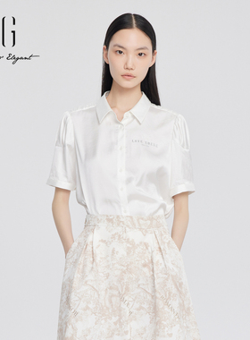 xg雪歌简约白色短袖衬衫女通勤2024夏季新款休闲上衣XJ221011A451