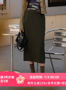 XG/雪歌直筒半身裙女2025春新款高腰显瘦中长款裙子XK103009A543