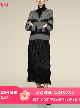 XG/雪歌25年冬季新款条纹百搭休闲宽松针织衫女上衣XK411047B499