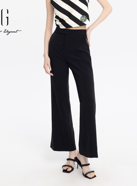 xg雪歌显瘦显高黑色微喇裤女2024夏新款百搭休闲裤子XJ202043A790