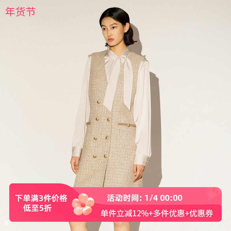 XG/雪歌26年春新款马甲连衣裙气质修身双排扣背心裙XL104007B130