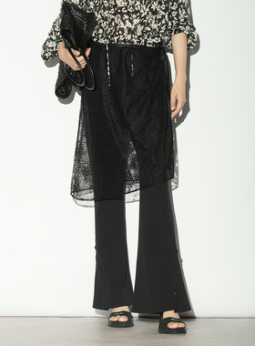 XG/雪歌26春新款假两件网纱拼接直筒休闲裤微喇长裤XL102020A390