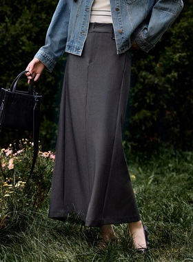 XG雪歌通勤复古垂坠感半身裙女装2024秋季新款中长裙XK303724A884