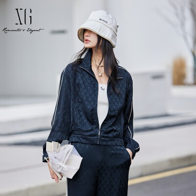 XG雪歌复古高级老花运动风翻领休闲宽松外套女25新款XK107015A425