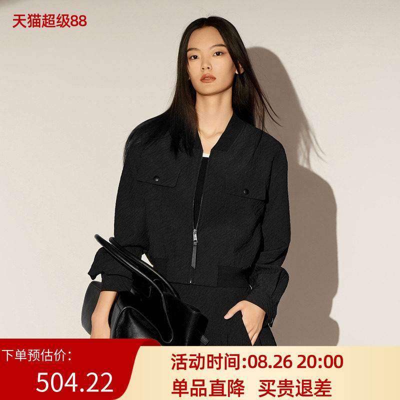 XG/雪歌26春款通勤风黑色短外套女长袖夹克百搭上衣XL107015A290图片