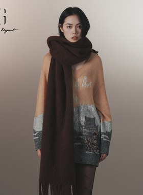 XG雪歌设计感V领落肩套头针织衫女2024冬款小众毛衣XJ411084B393