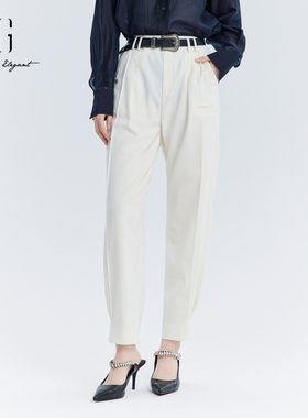 雪歌2024秋季新款西装束脚裤显高显瘦白色通勤长裤女XJ302002A151