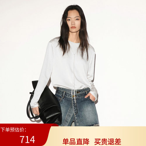 XG雪歌米白色系带圆领长袖套头衬衫2026秋季新款女装XL321009A291