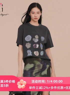 XG/雪歌专柜短袖T恤女25春新款百搭宽松圆领休闲上衣XK101009A583