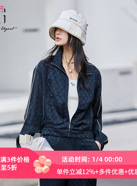 XG雪歌复古高级老花运动风翻领休闲宽松外套女25新款XK107015A425