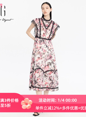 XG雪歌蕾丝复古连衣裙女2024夏季新款高腰套头长裙子XJ204011B893