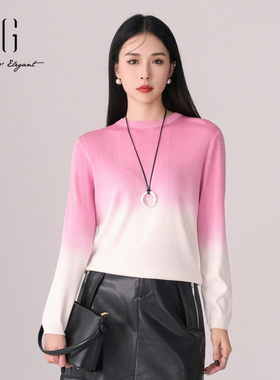 xg雪歌渐变色针织衫女圆领长袖2024春季新款套头毛衫XK111514B898