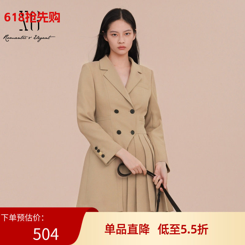XG/雪歌2025春季新款女装学院风西装裙子百褶连衣裙XK107010A173