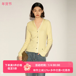 XG/雪歌26春季淑女风V领开衫女长袖假两件针织衫毛衣XL111011A230