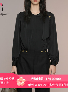 XG雪歌2025秋款极简百搭优雅飘带高智通勤长袖衬衫女XK321012A290