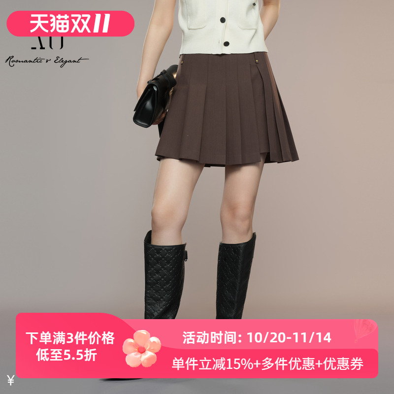 XG/雪歌2025年秋季新款高腰百褶A字半身裙女百搭短裙XK303013A572