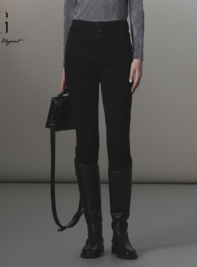 XG雪歌黑色牛仔裤女小脚2024冬季新款休闲铅笔裤长裤XJ402040A190