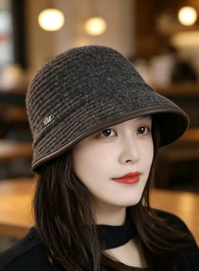 韩版针织渔夫帽秋季帽子女款百搭保暖宽檐显脸小大头围水桶帽盆帽