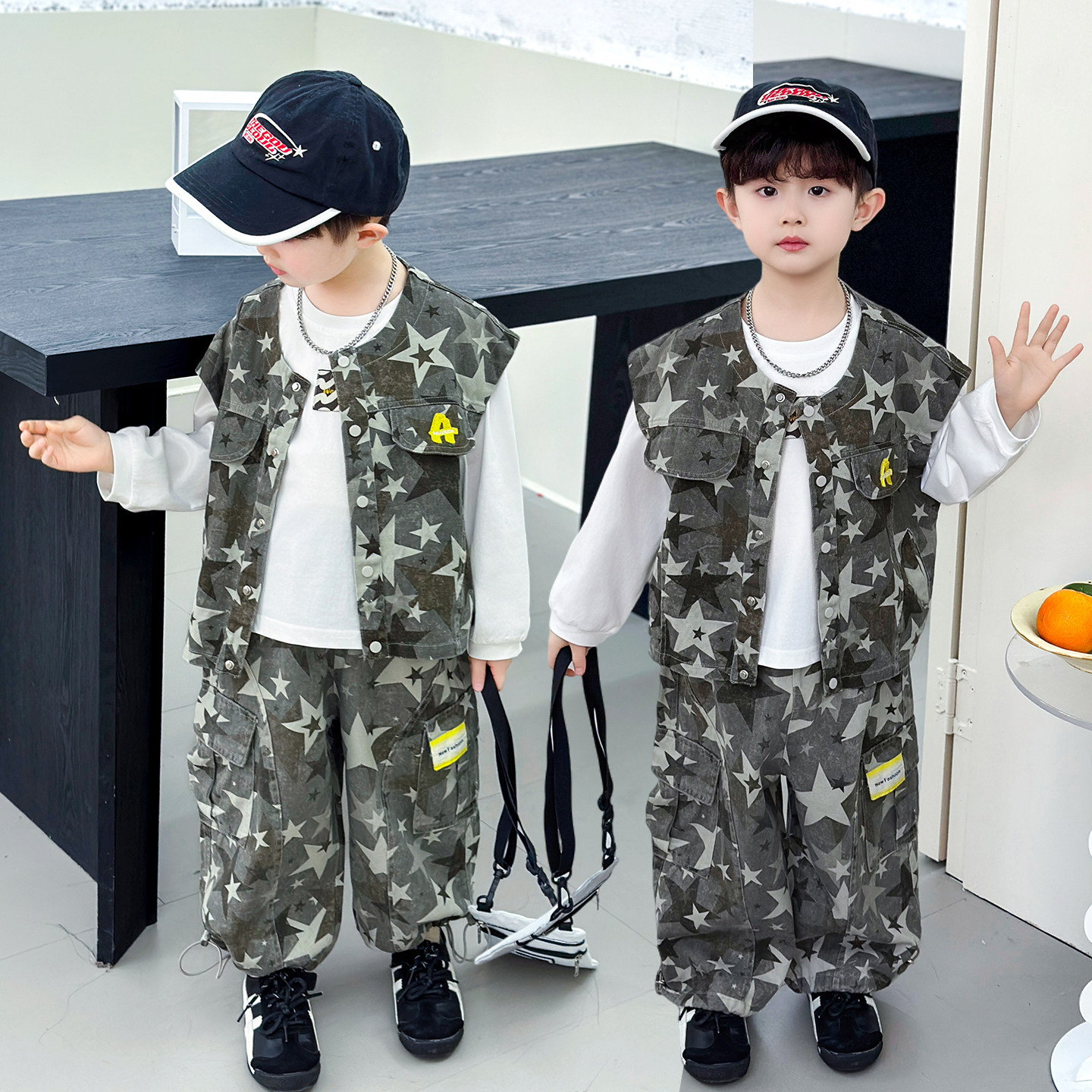 男童迷彩彩三件套春装2026新款儿童装酷帅宝宝马甲裤子套装洋气潮,童装/婴儿装/亲子装,套装,淘宝优惠券,粉丝福利购,淘宝优惠卷