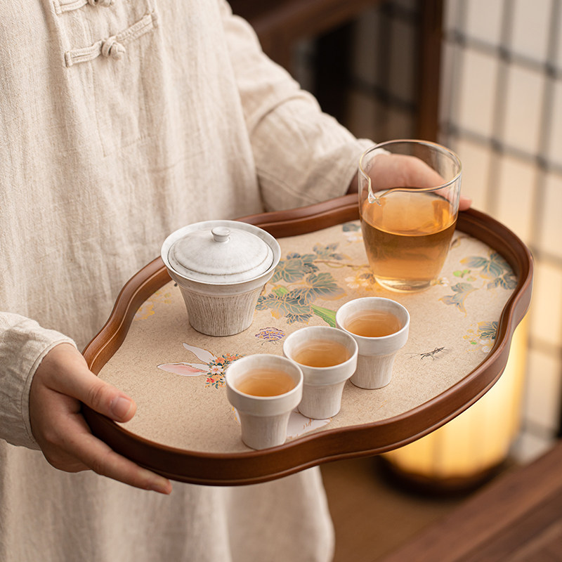 竹制干泡台茶具家用精致茶盘托盘卡通可爱功夫茶台小型茶杯放置盘