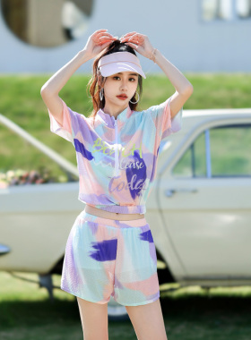 游泳衣女2023夏新款分体保守罩衫遮肉显瘦防晒长袖三件套温泉泳装