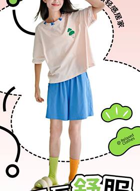 花丛丽影夏季薄款短袖短裤女士家居服套装34272021