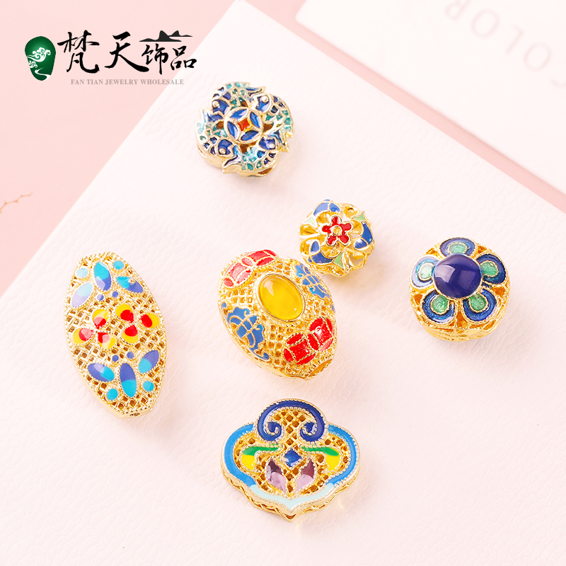 景泰蓝白铜镀金烧蓝背云隔珠 DIY手串佛珠手链吊坠饰品配件