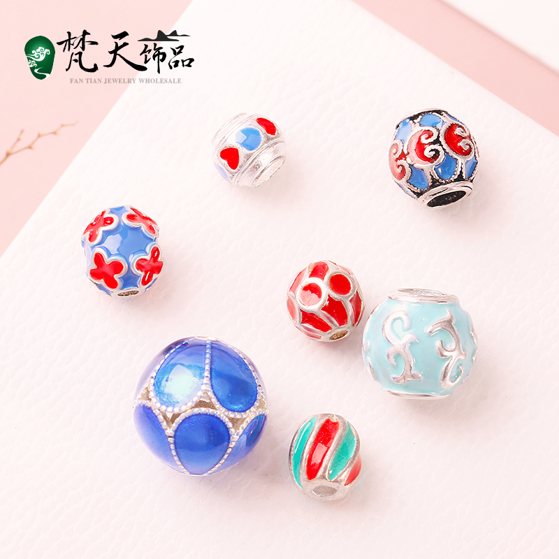 景泰蓝白铜散珠 爱心直通隔珠 圆珠DIY手串佛珠手链吊坠饰品配件