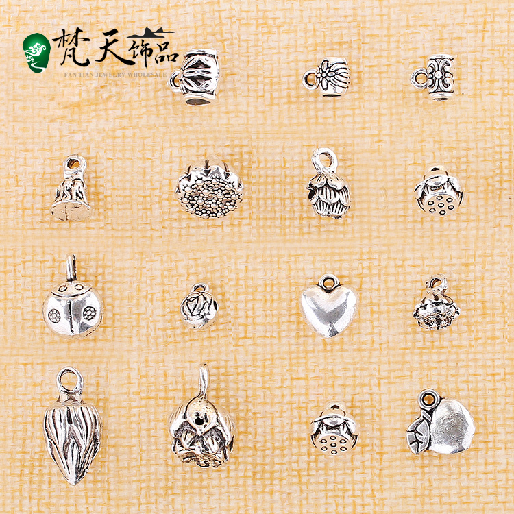藏银diy手链项链配件批 莲蓬莲花带环小管饰品手镯吊坠挂件配饰
