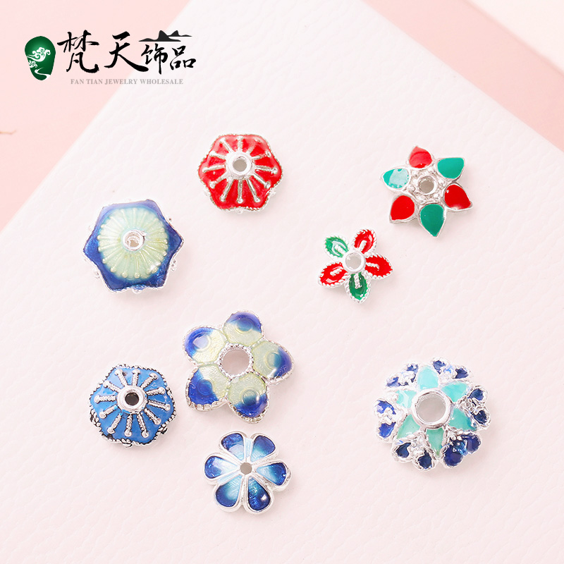 景泰蓝白铜花托 四叶草圆珠隔片DIY手串佛珠手链 饰品配件