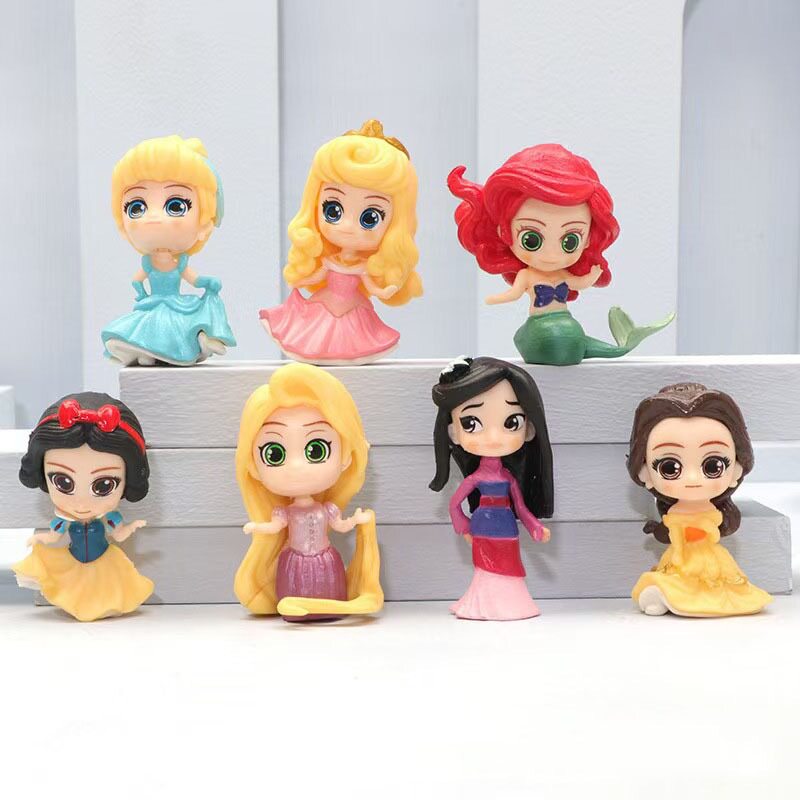 7款迷你Q版白雪美人鱼长发公主公主女孩玩具模型扭蛋公仔微景摆件