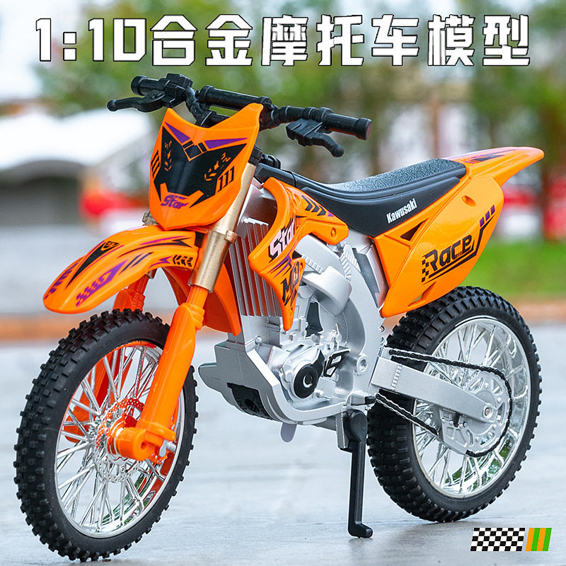 1:10川奇山地越野摩托车模型合金赛事机车摆件男生玩具发声玩具车