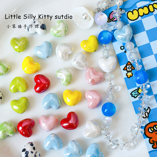 可爱ins屁桃陶瓷爱心高光瓷珠隔珠串珠DIY项链手机链手链饰品材料