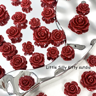 【血色玫瑰】粉压玫瑰立体珠子12、14、19MM发簪手链diy饰品配件